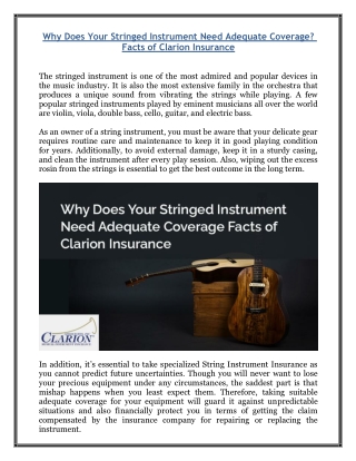 Why Does Your Stringed Instrument Need Adequate Coverage - Facts of Clarion Insurance