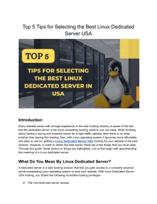 Top 5 Tips for Selecting the Best Linux Dedicated Server in USA