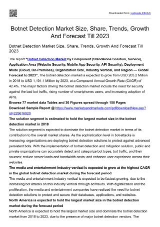 Botnet Detection Market Size, Share, Trends, Growth And Forecast Till 2023