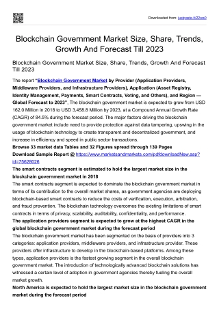 Blockchain Government Market Size, Share, Trends, Growth And Forecast Till 2023