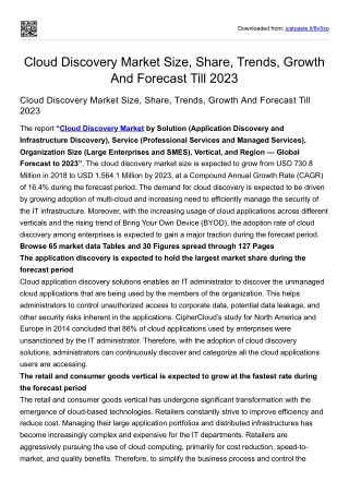 Cloud Discovery Market Size, Share, Trends, Growth And Forecast Till 2023