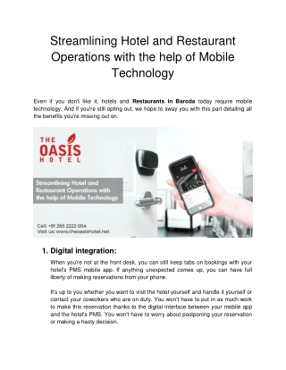 The Oasis Hotel - SEO Blog - Streamlining Hotel and Restaurant Operations with the help of Mobile Technology