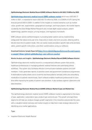 Ophthalmology Electronic Medical Record (EMR) Software Market to Hit 452.73 Billion by 2029
