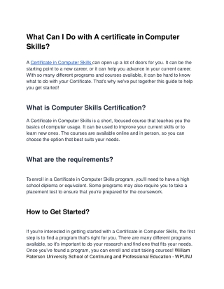 What Can I Do with A certificate in Computer Skills?