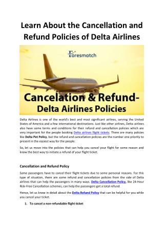 Learn About the Cancellation and Refund Policies of Delta Airlines