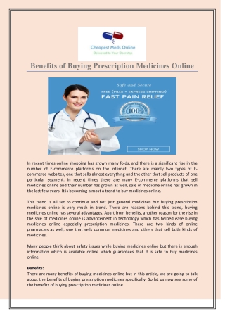 Benefits of Buying Prescription Medicines Online - Cheapest Meds Online