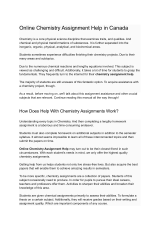 Online Chemistry Assignment Help in Canada