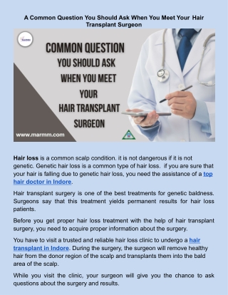 _A Common Question You Should Ask When You Meet Your Hair Transplant Surgeon.docx
