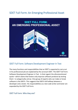 SDET Full Form: An Emerging Professional Asset