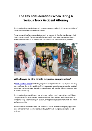 The Key Considerations When Hiring A Serious Truck Accident Lawyer