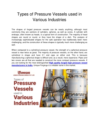 Unique Forgings - SEO Blog - Types of Pressure Vessels used in Various Industries