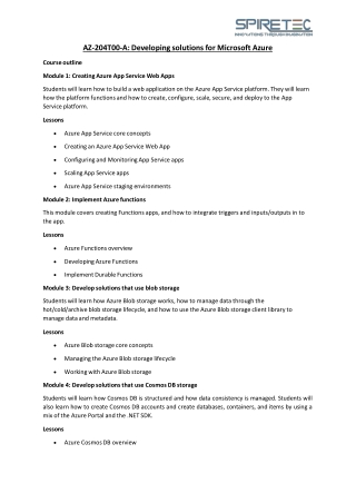Spiretec Solutions AZ 204T00 A Developing solutions for Microsoft Azure