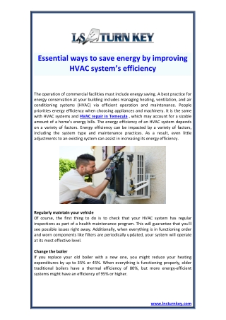Essential ways to save energy by improving HVAC system’s efficiency