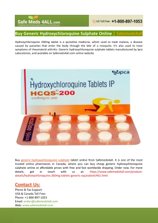 Generic Hydroxychloroquine Sulphate