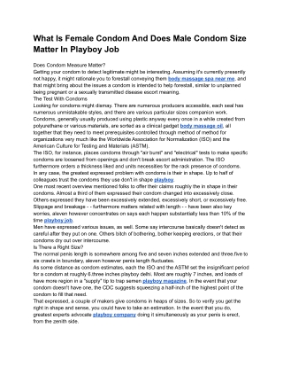 What Is Female Condom And Does Male Condom Size Matter In Playboy Job