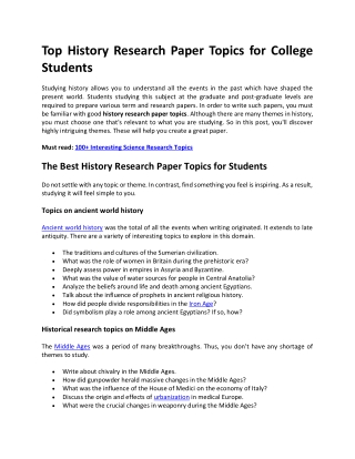 100   History Research Paper Topics for Students to Explore