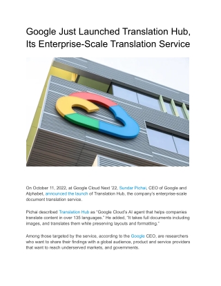 Google Just Launched Translation Hub, Its Enterprise-Scale Translation Service