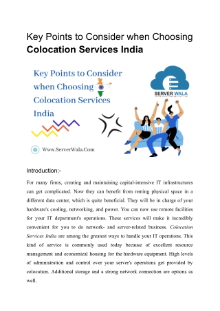 Key Points to consider when choosing Colocation Services India