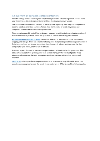 An overview of portable storage containers