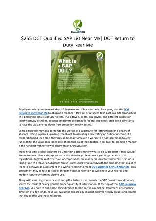 $255 DOT Qualified SAP List Near Me| DOT Return to Duty Near Me
