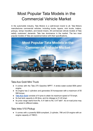 Most Popular Tata Models in the Commercial Vehicle Market