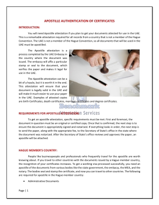 APOSTILLE AUTHENTICATION OF CERTIFICATES