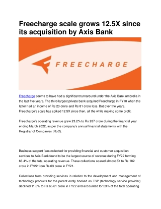 Freecharge scale grows 12.5X since its acquisition by Axis Bank