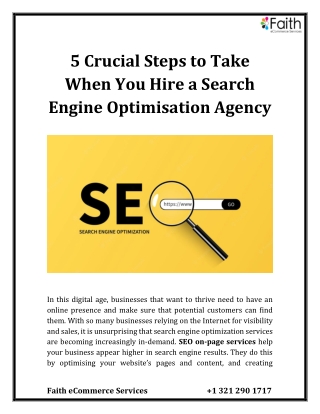 5 Crucial Steps to Take When You Hire a Search Engine Optimisation Agency