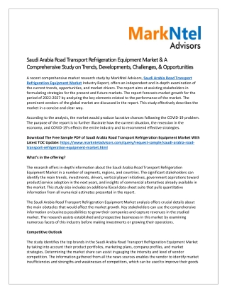 Saudi Arabia Road Transport Refrigeration Equipment Market