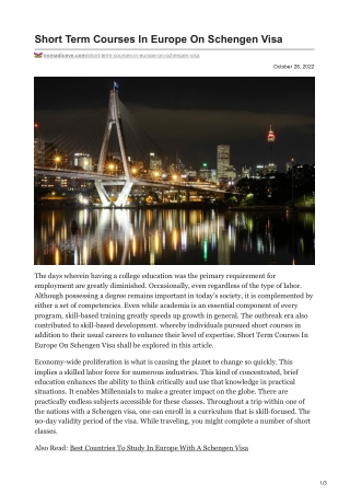 Short Term Courses In Europe On Schengen Visa