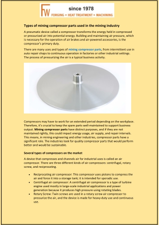 Types of mining compressor parts used in the mining industry