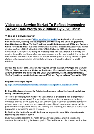 Video as a Service Market Size Is Estimated To Rise To $6.2 billion By 2026: MnM