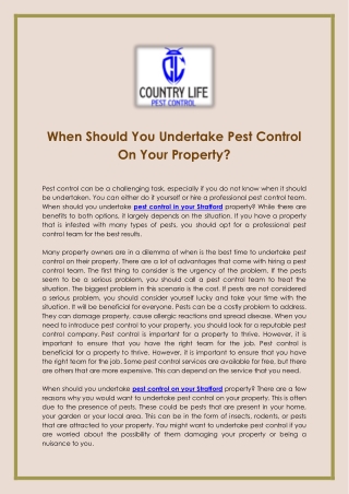 When Should You Undertake Pest Control On Your Property