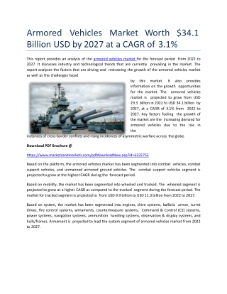 Armored Vehicles Market Worth $34.1 Billion USD by 2027 at a CAGR of 3.1%