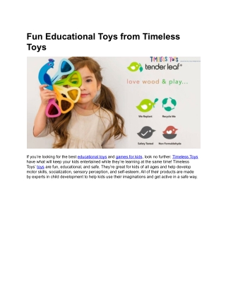 Fun Educational Toys from Timeless Toys