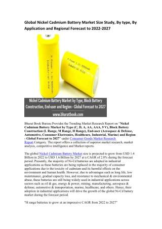 Global Nickel Cadmium Battery Market Research Report 2022-2027