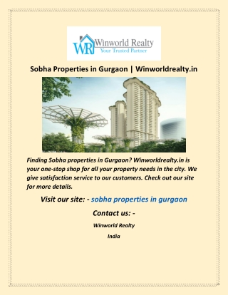 Sobha Properties In Gurgaon  Winworldrealty in