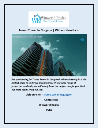 Trump Tower In Gurgaon  Winworldrealty in