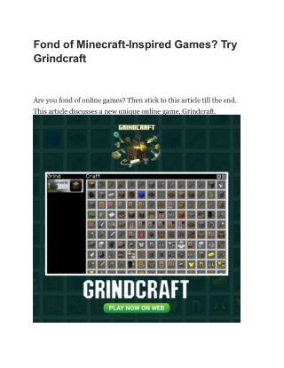 Fond of Minecraft-Inspired Games? Try Grindcraft