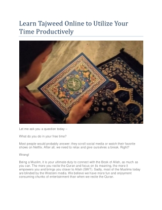 Learn Tajweed Online to Utilize Your Time Productively