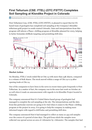 First Tellurium CSE FTEL OTCFSTTF Completes Soil Sampling at Klondike Project in Colorado