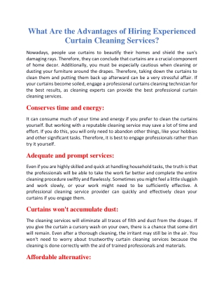 What are the advantages of hiring experienced curtain cleaning services
