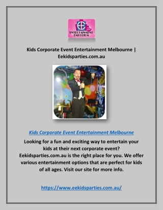 Kids Corporate Event Entertainment Melbourne | Eekidsparties.com.au