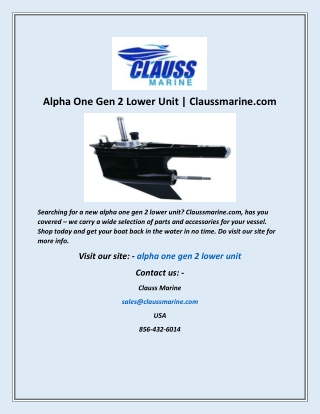 Alpha One Gen 2 Lower Unit  Claussmarine com