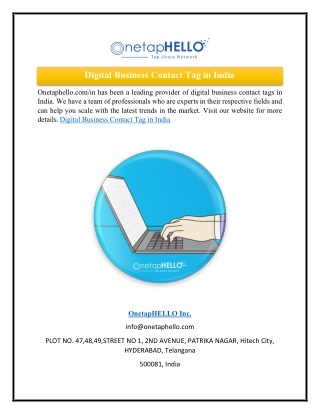 Digital Business Contact Tag in India   Onetaphello.com in