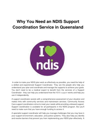Why You Need an NDIS Support Coordination Service In Queensland