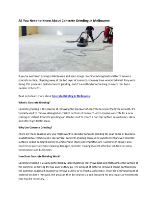 All You Need to Know About Concrete Grinding in Melbourne