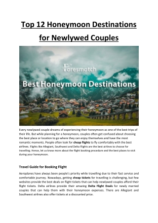 Top 12 honeymoon destinations for newlywed Couples