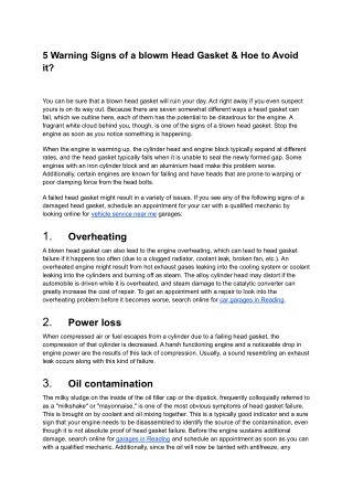 5 Warning Signs of a blowm Head Gasket & Hoe to Avoid it