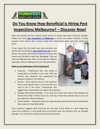 Do You Know How Beneficial is Hiring Pest Inspections Melbourne – Discover Now!
